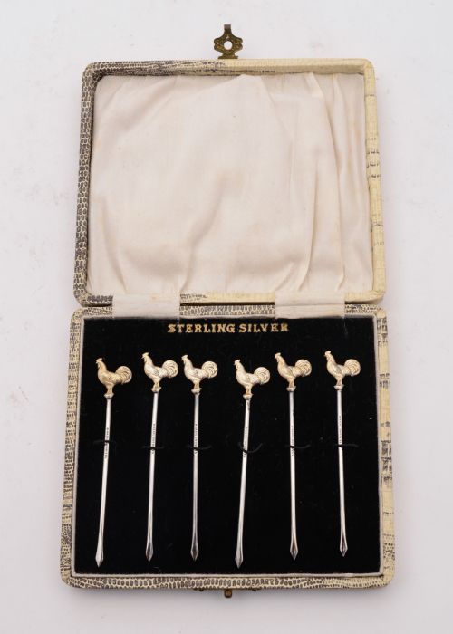 Nice Boxed Set of 6 Sterling Silver Cocktail Sticks, Circa 1930