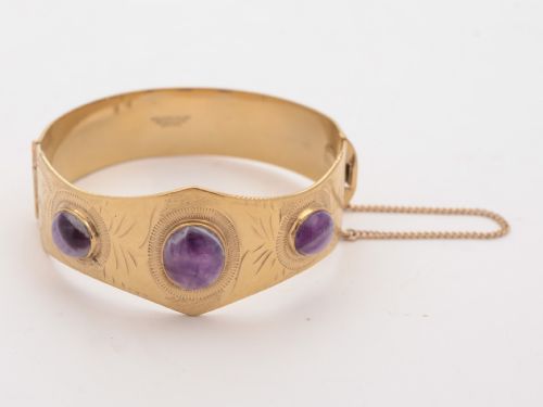 Beautiful Rolled Gold and Amethyst Bracelet, Circa 1930