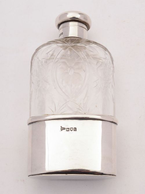 Gorgeous Silver and Cut Glass Hip Flask, London 1913