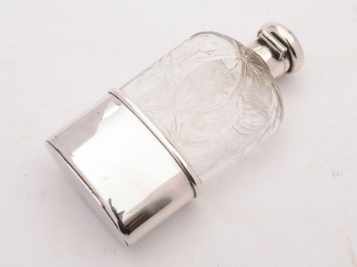 fig 1. Gorgeous Silver and Cut Glass Hip Flask, London 1913