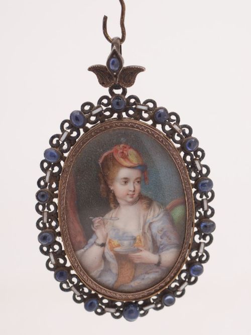 Stunning Jewelled Ivory Painted Pendant, Circa 1800