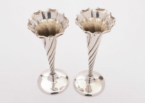 fig 1. Beautiful Edwardian Pair of Silver Posey Vases, London 1901