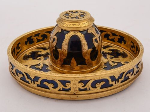 Stunning Victorian Brass and Glass Inkstand, Circa 1880