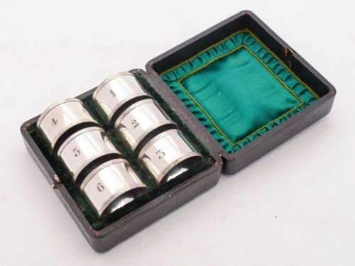 fig 1. Nice Cased Set of 6 Edwardian Numbered Napkin Rings