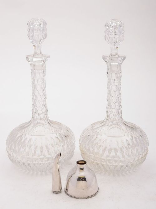 Stunning Pair of Edwardian Decanters with Funnel, Circa 1905