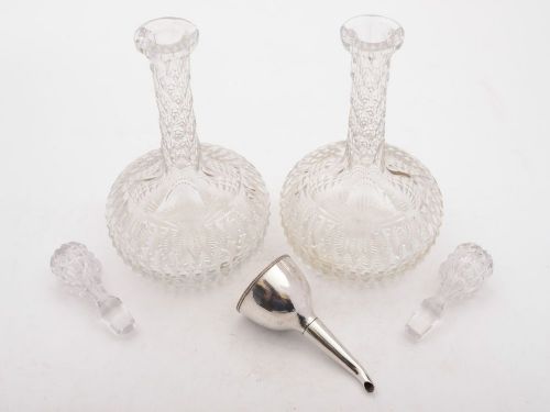 fig 1. Stunning Pair of Edwardian Decanters with Funnel, Circa 1905