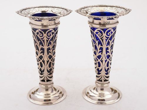 Gorgeous Art Nouveau Silver Vases, London 1902