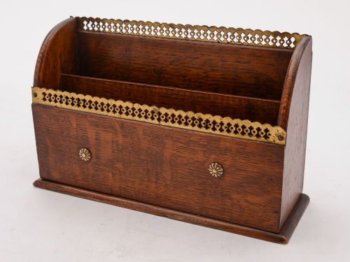Lovely Edwardian Brass and Oak Letter Rack, Circa 1905