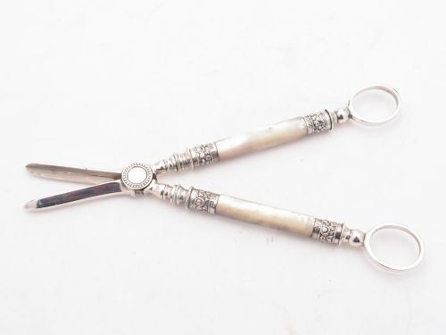 Lovely Victorian Mother of Pearl Handled Grape Scissors, Sheffield 1896