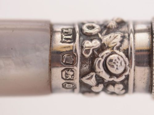 fig 1. Lovely Victorian Mother of Pearl Handled Grape Scissors, Sheffield 1896