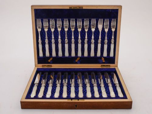 Gorgeous Victorian Carved M.o.p Dessert Set, Circa 1890