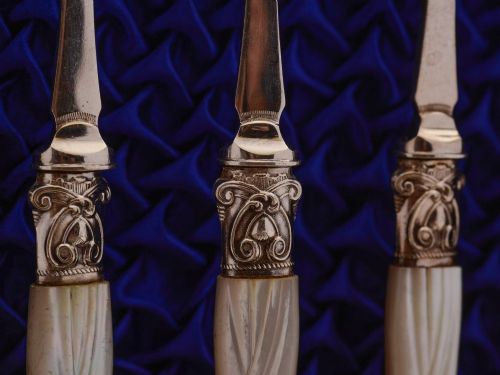 fig 1. Gorgeous Victorian Carved M.O.P Dessert Set, Circa 1890