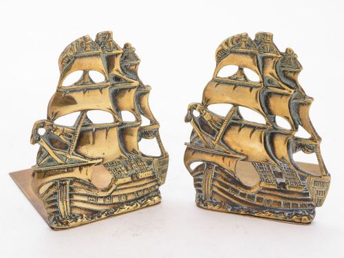 Unusual Edwardian Pair of Brass Ship Bookends, Circa 1905
