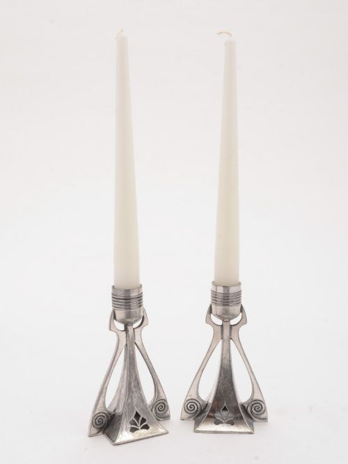 Nice Pair of Wmf Pewter Secessionist Candlesticks, Circa 1900