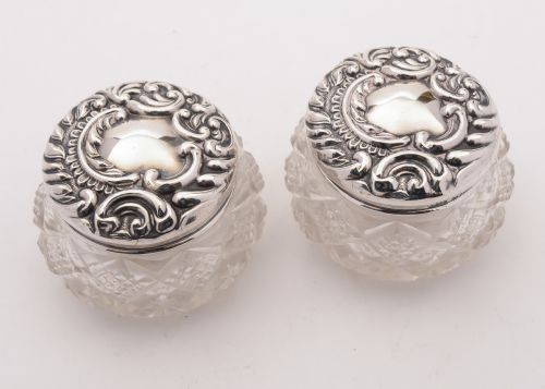 Lovely Pair of Edwardian Silver Topped Jars, Birmingham 1902