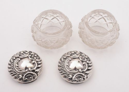fig 1. Lovely Pair of Edwardian Silver Topped Jars, Birmingham 1902