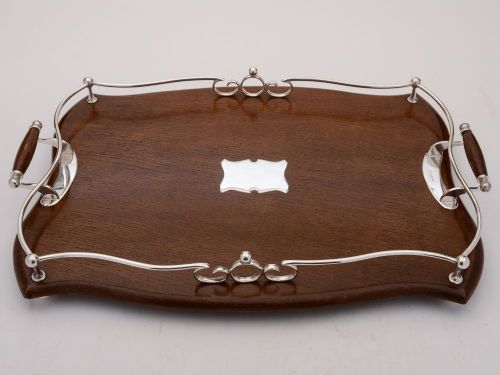 A Stylish Edwardian Oak & Silver Plated Tray 1905