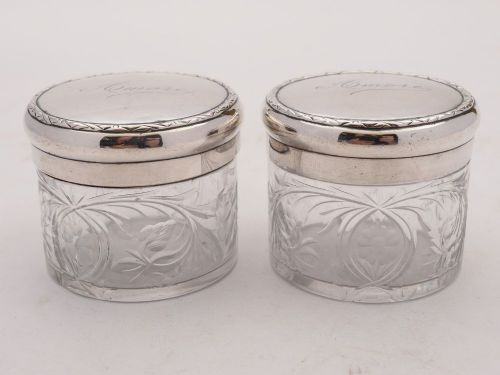 Nice Pair of Silver Topped Cut Glass Jars London 1914