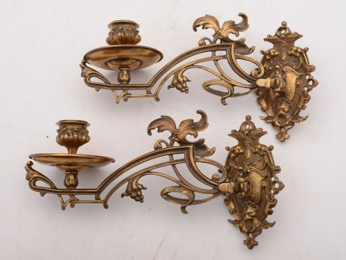 Brass Art Nouveau Wall Candle Holders- Circa 1900