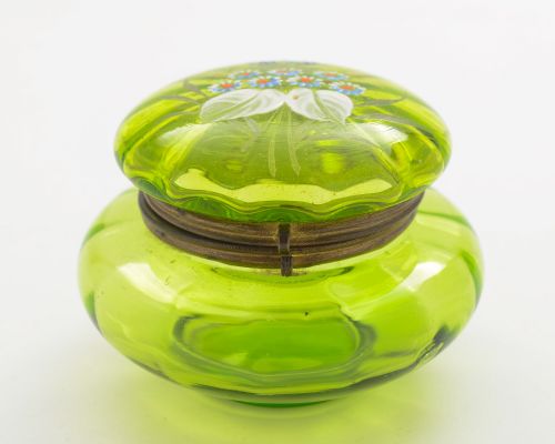 Lovely Green Glass French Trinket Box - Circa 1900