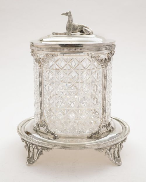 Gorgeous Victorian Glass and Silver Plated Biscuit Box- Circa 1880