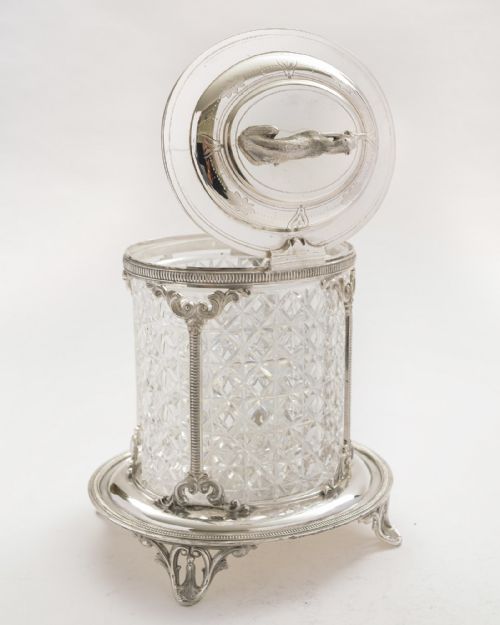fig 1. Gorgeous Victorian Glass and silver plated Biscuit Box- circa 1880