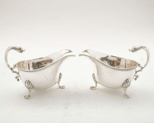 Unusual Pair Victorian Silver Plated Swan Necked  Sauce Boats - Circa 1890