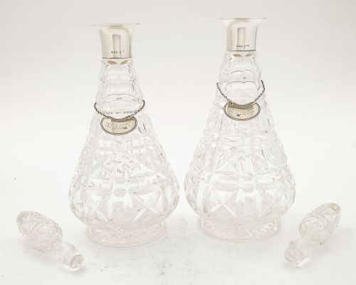 fig 1. Fabulous Pair of Art Deco Silver Topped Decanters - London 1930