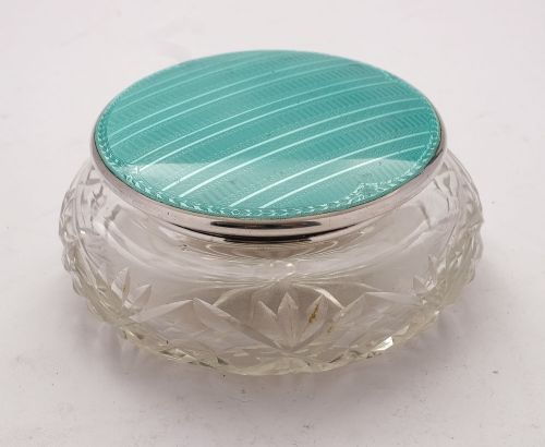 Lovely Art Deco Silver & Enamel Topped Jar - Birmingham 1931