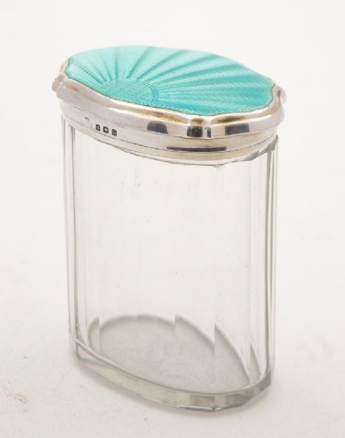 Nice Art Deco Silver & Enamelled Top Jar - Birmingham 1931