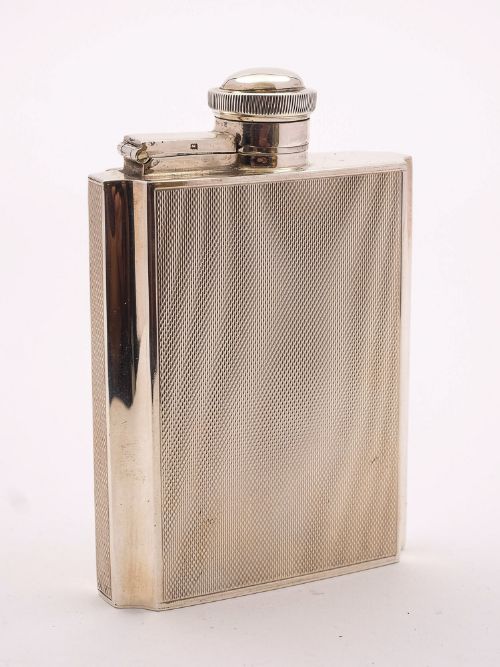 Gorgeous Elizabeth II Silver Hip Flask, Birmingham 1959