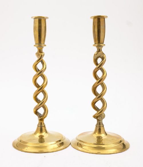 Nice Pair of Brass Barley Twist Candlesticks, Circa 1920