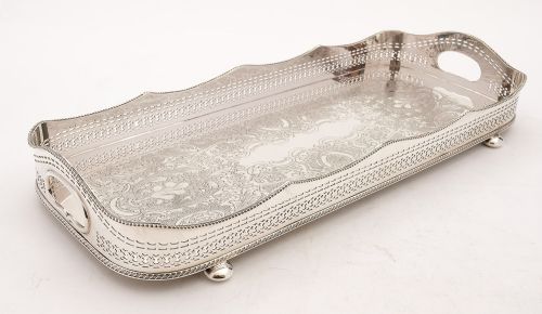 Fabulous Silver Plated Oblong Serving Tray, Circa 1930