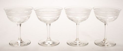 Lovely Set of 4 Edwardian Champagne Glasses, Circa 1905