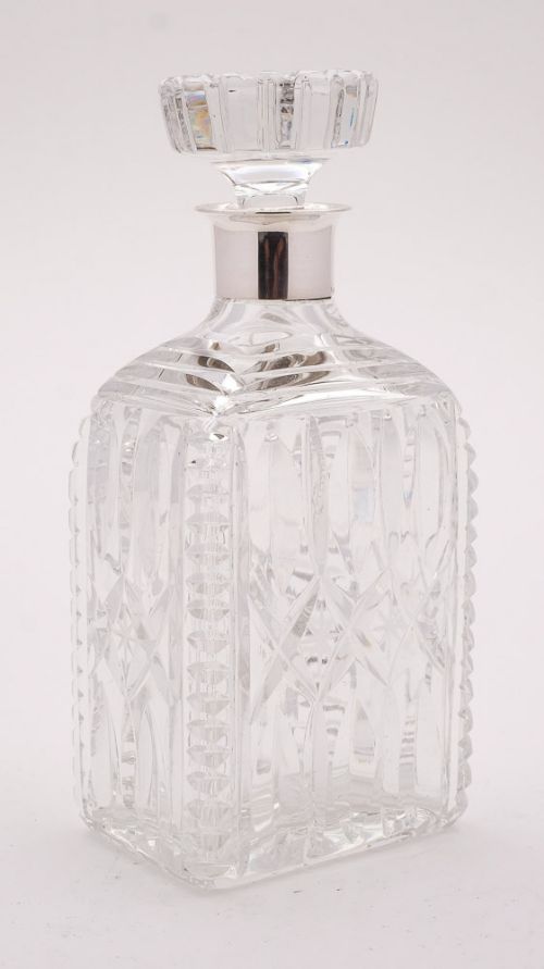 Gorgeous Silver Topped Cut Glass Decanter, Circa 1930