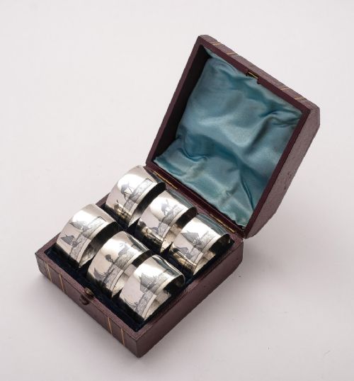 fig 1. Nice Set of 6 Middle Eastern Silver Napkin Rings - circa 1920