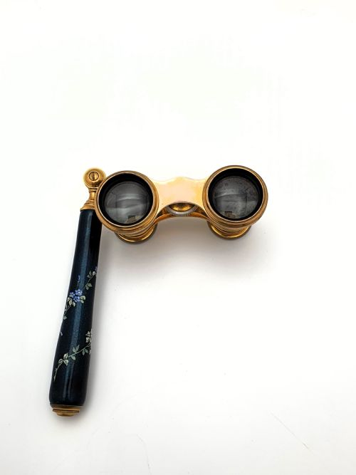 STUNNING PAIR OF ENAMELLED ANTIQUE OPERA GLASSES MOTHER OF PEARL AND LACQUERED BRASS EDWARDIAN CIRCA 1900 - ADDITIONAL PHOTO 1