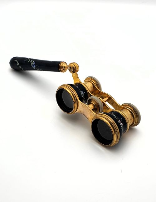 STUNNING PAIR OF ENAMELLED ANTIQUE OPERA GLASSES MOTHER OF PEARL AND LACQUERED BRASS EDWARDIAN CIRCA 1900 - ADDITIONAL PHOTO 4