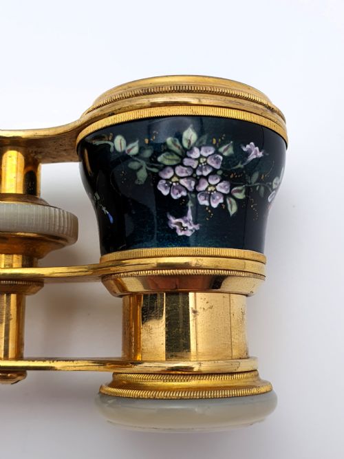 STUNNING PAIR OF ENAMELLED ANTIQUE OPERA GLASSES MOTHER OF PEARL AND LACQUERED BRASS EDWARDIAN CIRCA 1900 - ADDITIONAL PHOTO 6
