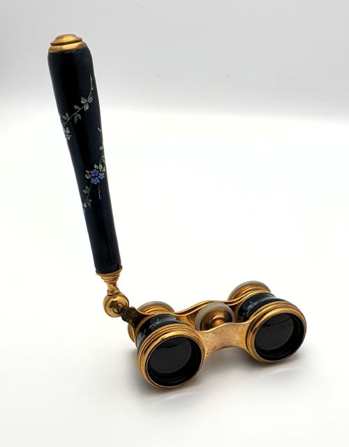 STUNNING PAIR OF ENAMELLED ANTIQUE OPERA GLASSES MOTHER OF PEARL AND LACQUERED BRASS EDWARDIAN CIRCA 1900 - ADDITIONAL PHOTO 9
