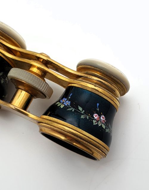 STUNNING PAIR OF ENAMELLED ANTIQUE OPERA GLASSES MOTHER OF PEARL AND LACQUERED BRASS EDWARDIAN CIRCA 1900 - ADDITIONAL PHOTO 11