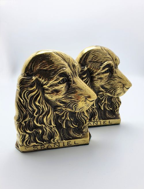 Edwardian Brass Spaniel Bookends – Antique Dog Book Rests - Circa 1910