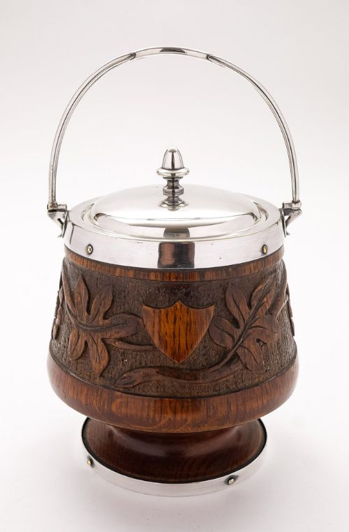 FABULOUS ANTIQUE OAK COOKIE BISCUIT BARREL CIRCA 1890
