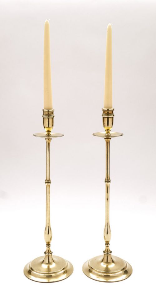 Elegant Pair of Tall Edwardian Brass Candlesticks – Circa 1905