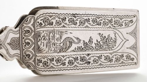 fig 1. Beautiful antique Victorian solid silver and mother of pearl serving tongs - 1892