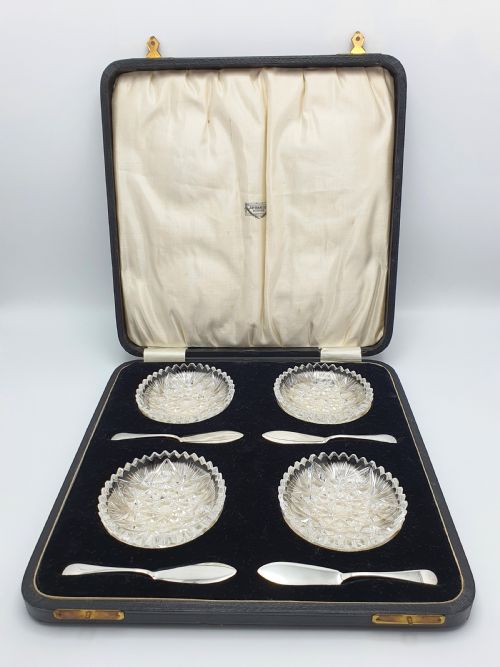 fig 1. Fabulous silver and crystal butter set - English Antique - 1925