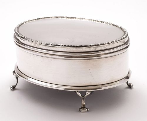 Pretty English Antique Silver Trinket / Jewellery Box – London 1917
