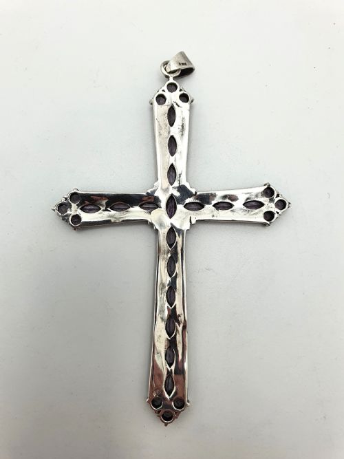 SPLENDID AMETHYST AND MARCASITE SILVER CROSS PENDANT CIRCA 1960 - ADDITIONAL PHOTO 2