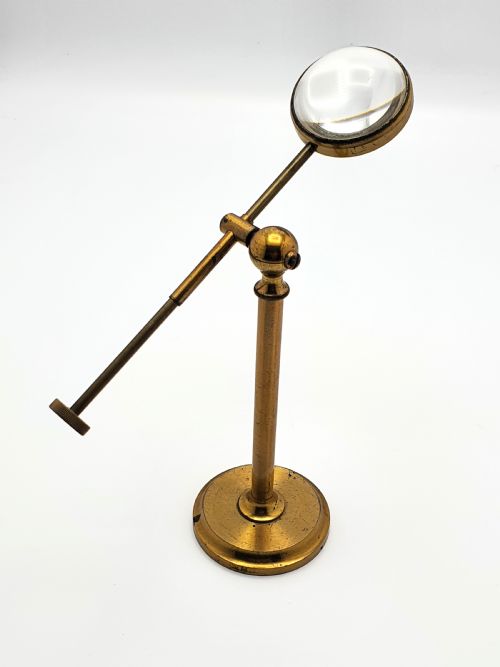 fig 1. English Victorian Brass Pivoting Magnifying Glass on Stand - Antique - circa 1890