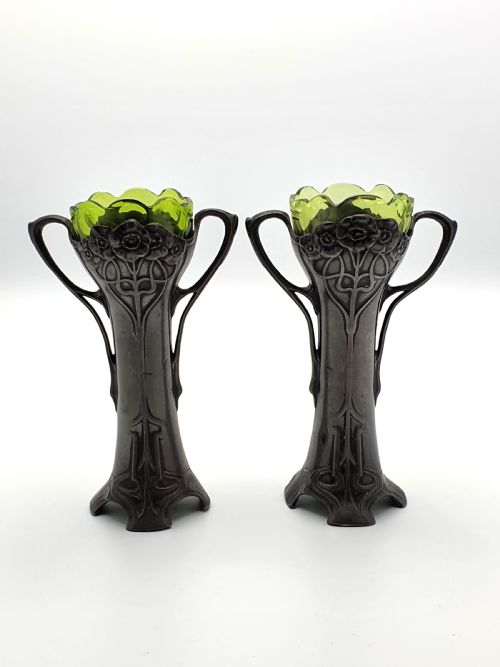 Charming Pair of Wmf Pewter Vases – German Antique Flower Vase - Circa 1900